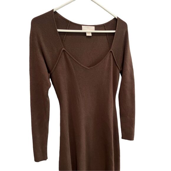 Rachel Parcell Womens Brown Sweetheart Rib Knit Long Sleeve Midi Dress Small - Picture 2 of 7